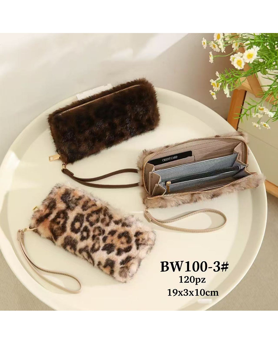 Női szőrös leopárd mintázatú pénztárca BW100-3