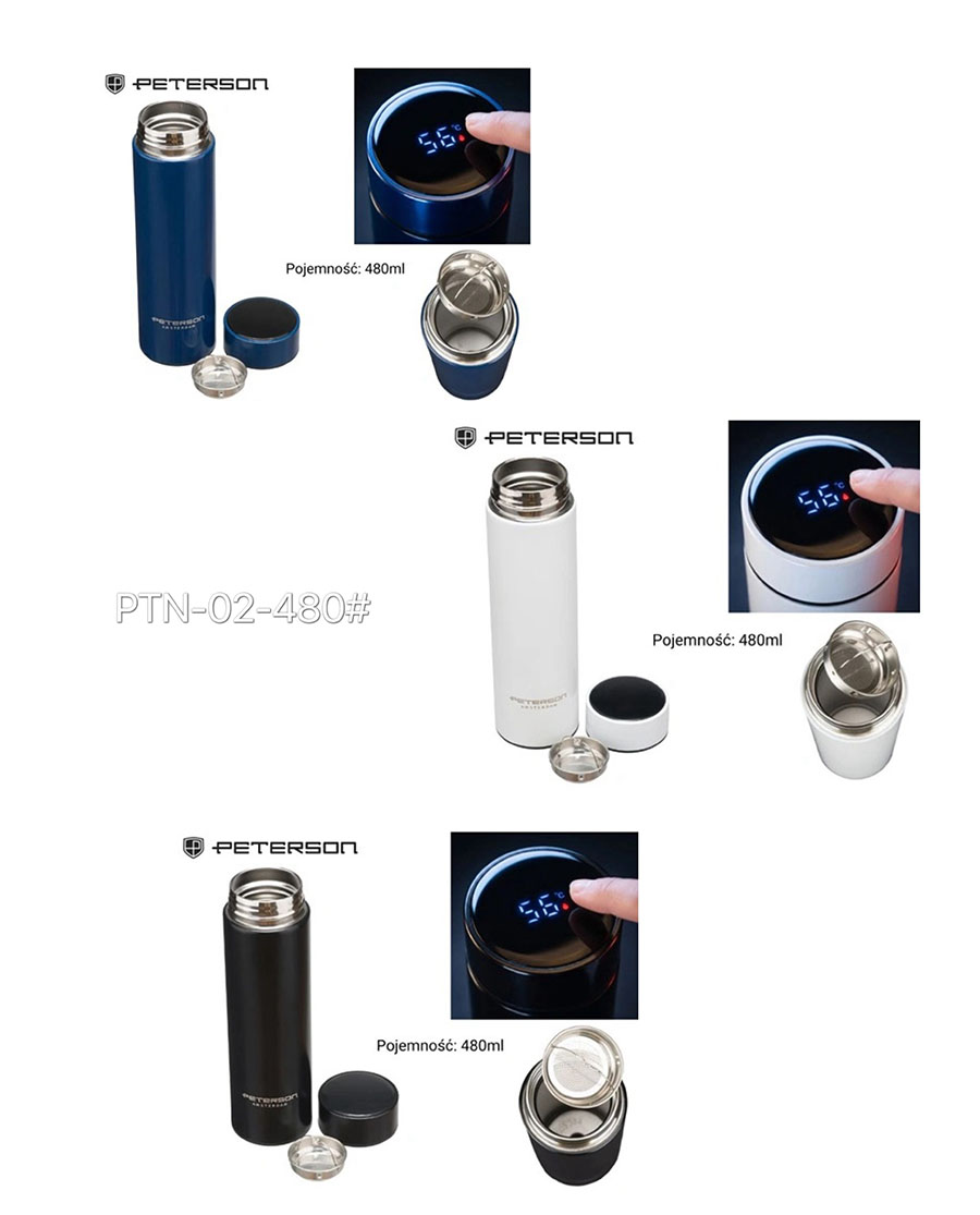 PETERSON digitális hőmérséklet-kijelzős termosz – 480 ml PTN-02-480